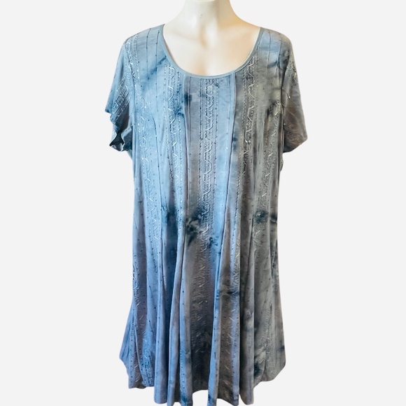 NWT Sami Jo Plus Size 2X Blue Chambray Ombre Midi Swing Dress Fit Flare - Picture 1 of 12